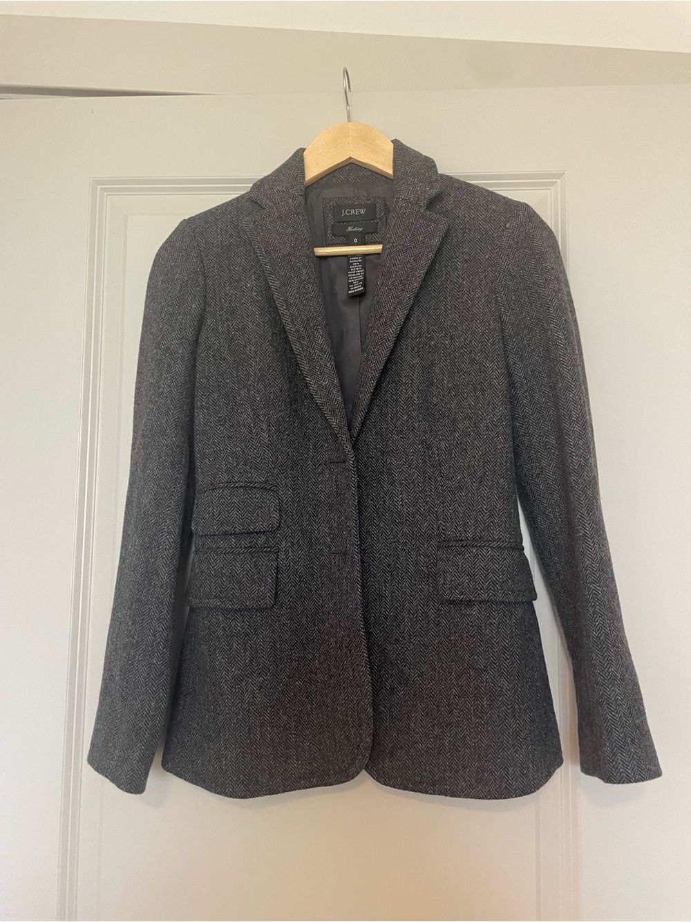 J. Crew Women's Dark Gray Herringbone Blazer 100% Wool